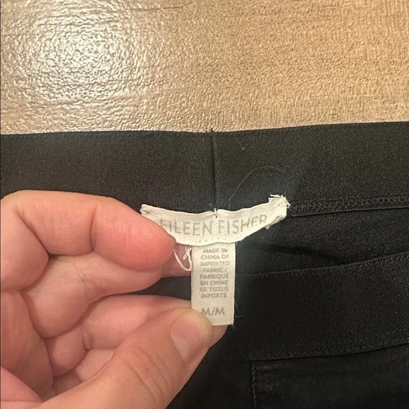 Eileen Fisher Black Coated Organic Cotton Stretchy Pull On Legging Pants Size M